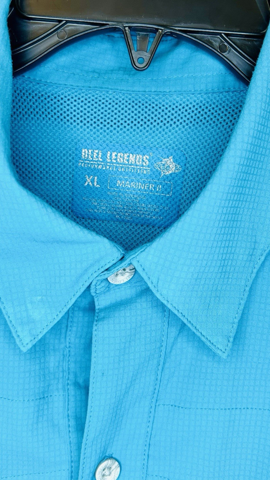 Reel Legends Shirt Adult XL Aqua Blue Vented Short Sleeve Fishing Hiking