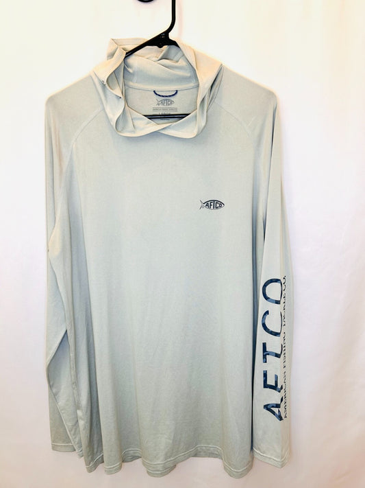 AFTCO SAMURAI SUN HOODIE MEN’S SIZE LARGE | Light Grey / Blue Camo | Worn Once!
