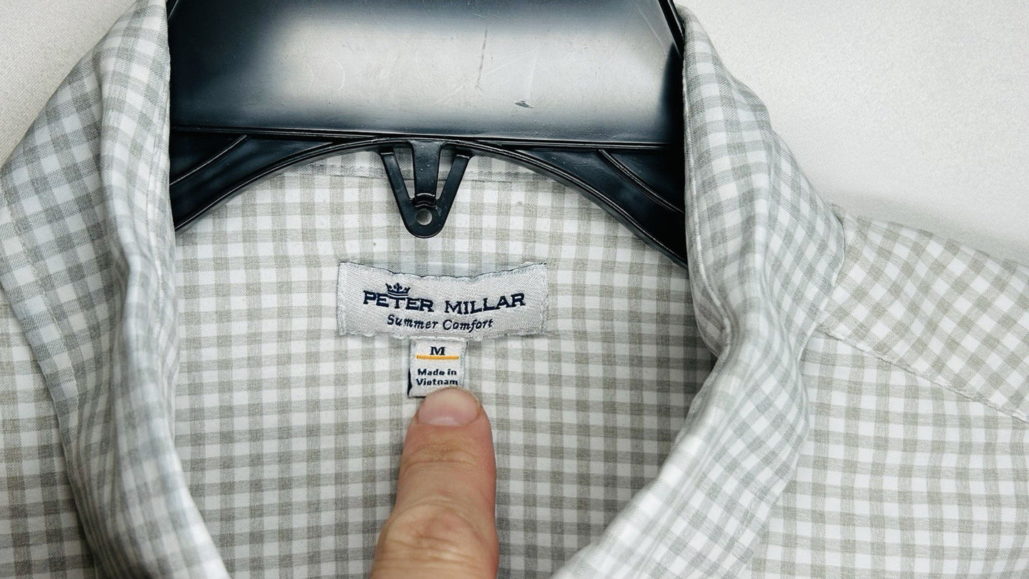 Peter Millar Summer Comfort Shirt Nylon Stretch Medium Blue Plaid