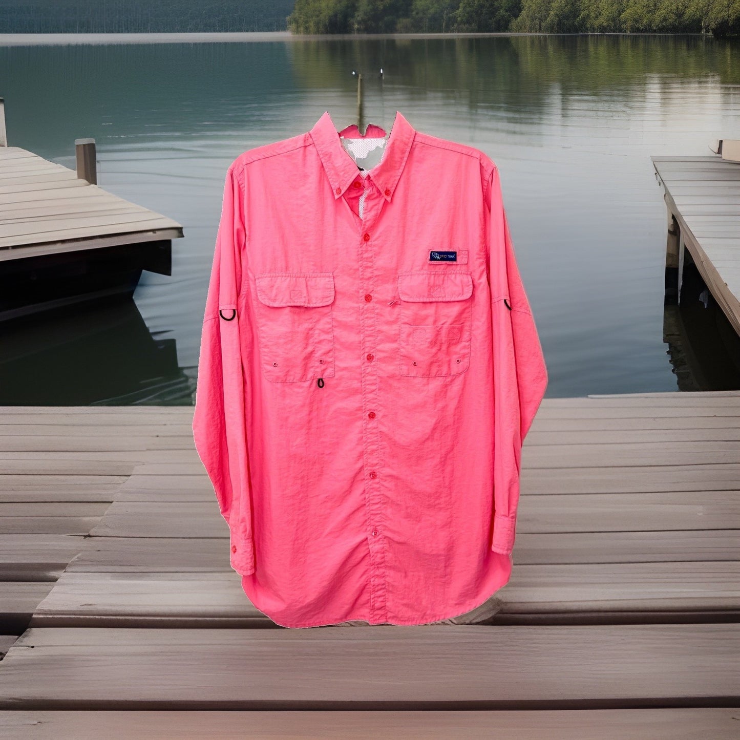 Spicy Tuna Fishing Shirt Mens Vented Back Long Sleeve Nylon Pink Sun Protection