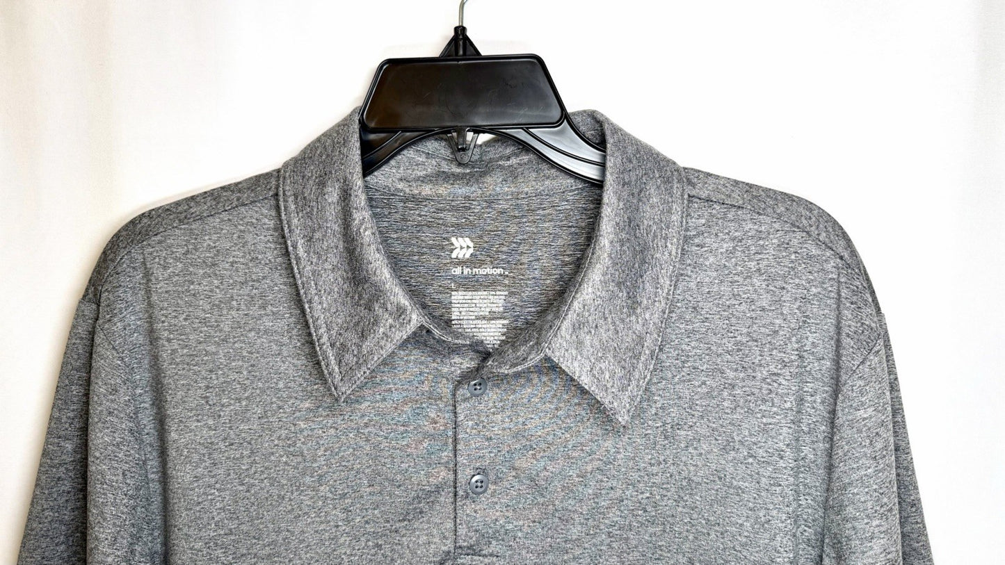 All in Motion Casual Polo Shirt Mens Large Gray Knit Short Sleeve Rayon Blend