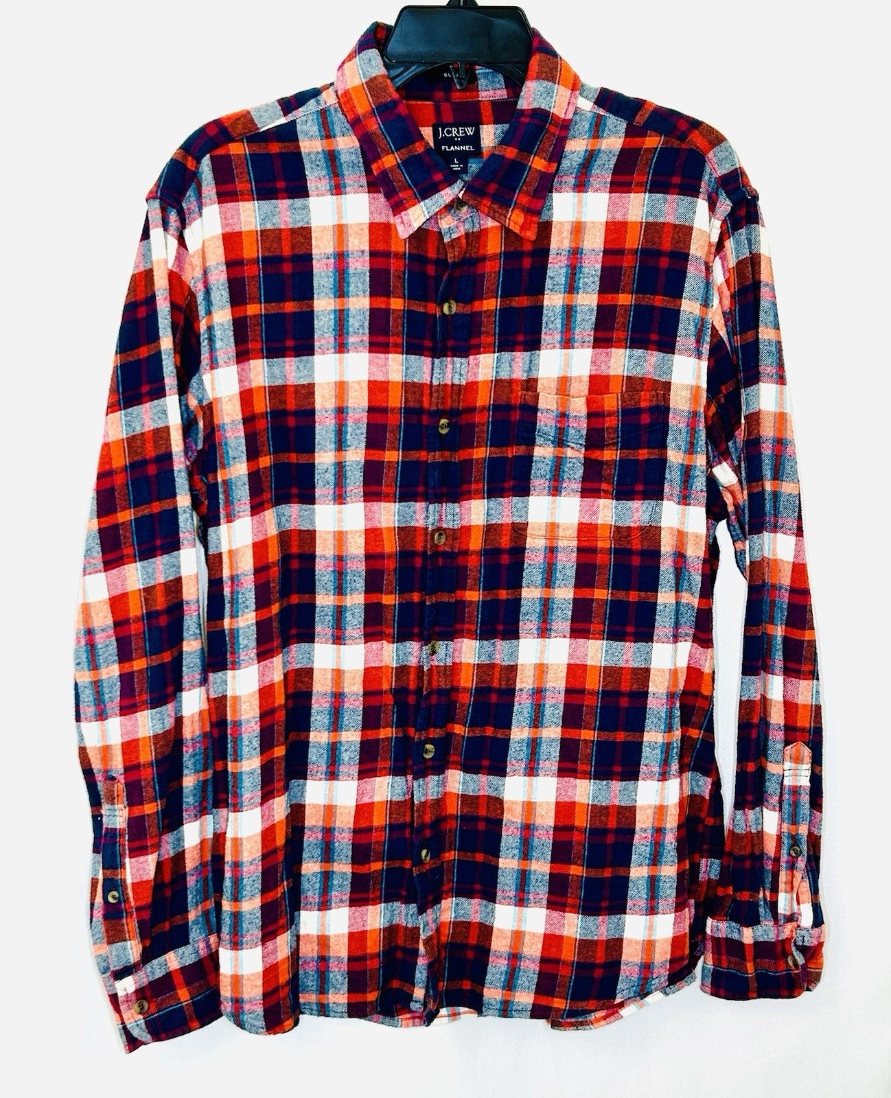 J CREW Flannel Button Up Shirt Slim Fit Long Sleeve Plaid Size Large