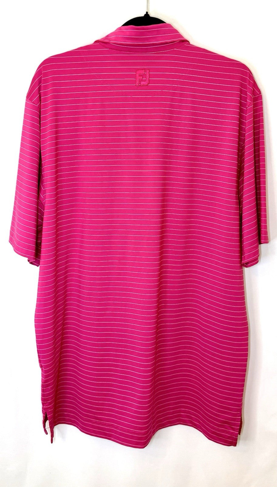 FootJoy Mens Golf Polo Shirt Pink White Striped Stretch Embroidered Top Tall L