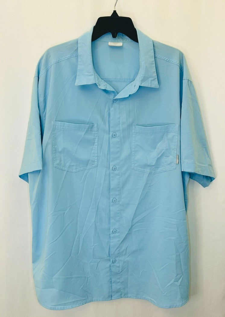 Vintage Columbia Mens XL Striped Knit Short Sleeve Button Shirt Blue