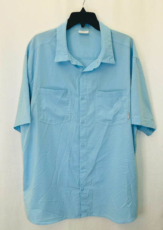 Vintage Columbia Mens XL Striped Knit Short Sleeve Button Shirt Blue