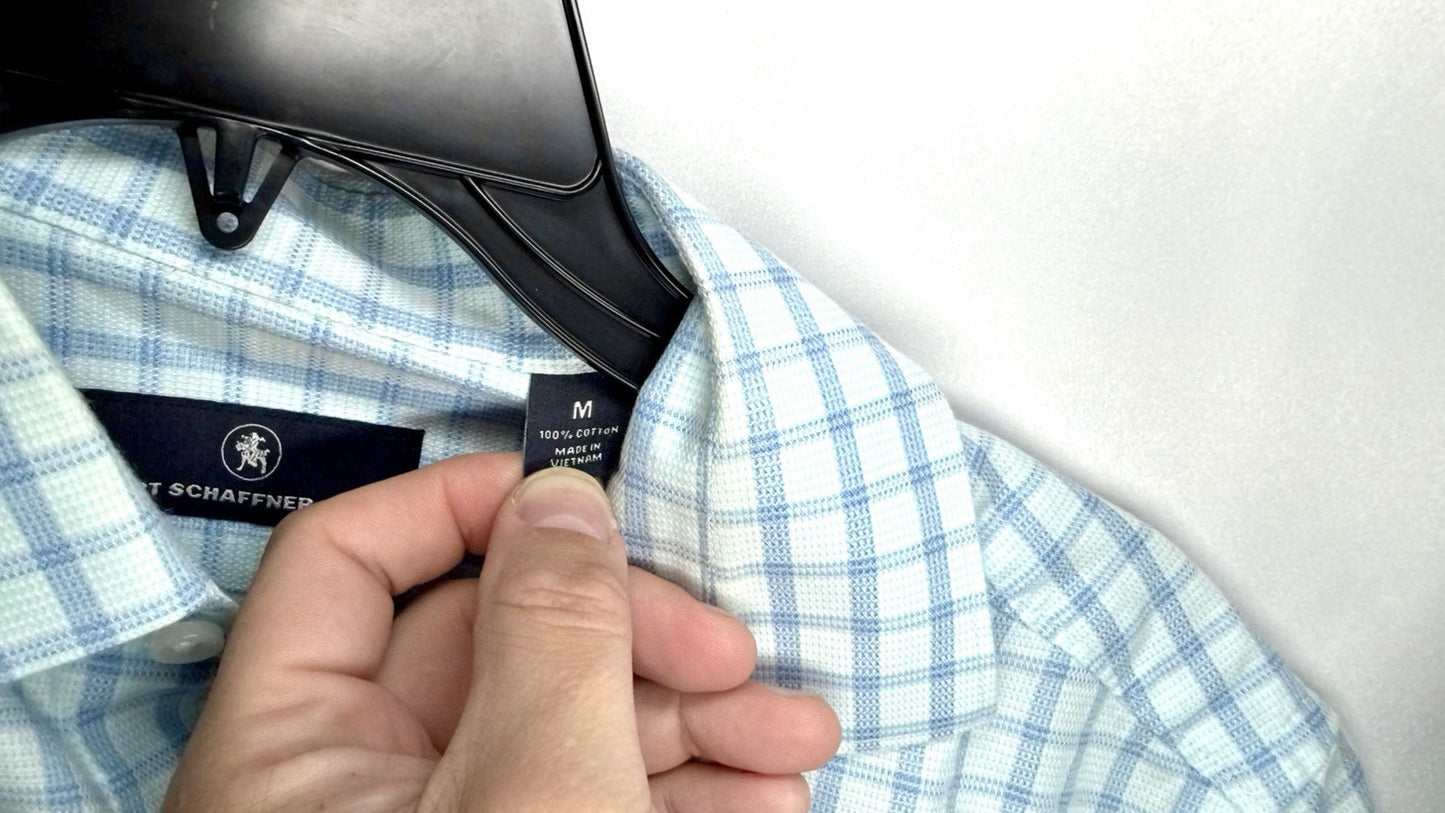 HART SCHAFFNER MARX Shirt size M white blue plaid Button up short sleeve
