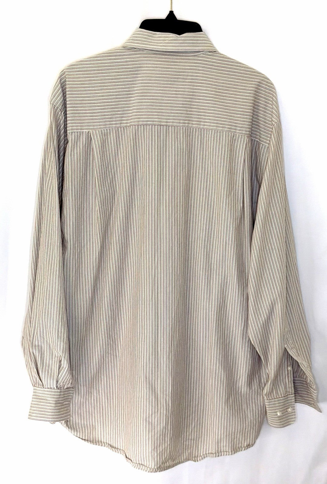 Cutter & Buck Shirt Mens Large Button Up Beige Striped Short Sleeve 100% Cotton