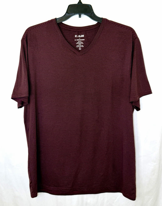 01. Algo T Shirt Men’s XL Striped V-Neck Performance Quick Dry SPF 40 Wicking