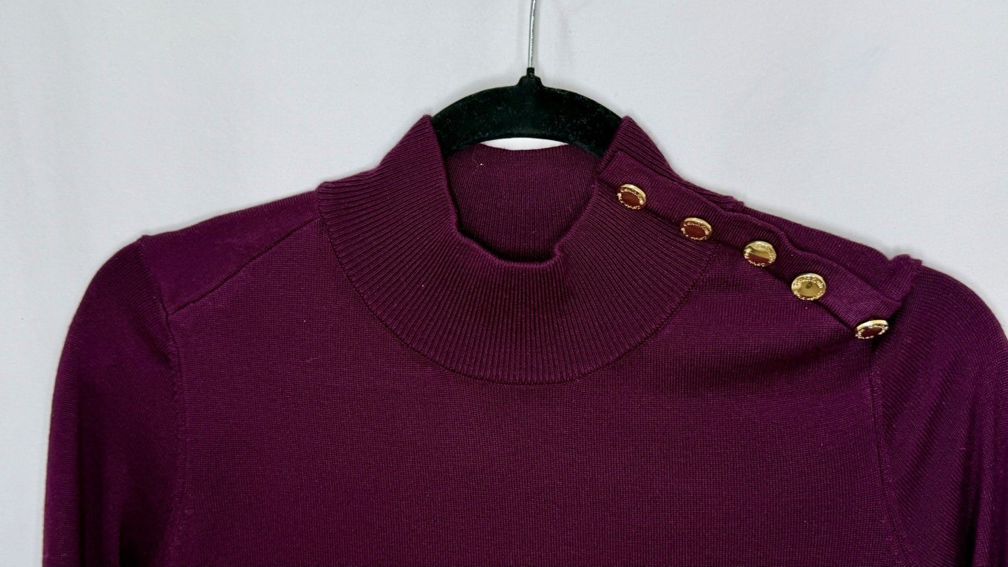 Calvin Klein Womens Plum Knit Pullover Sweater Medium Mock Neck Modern Classic