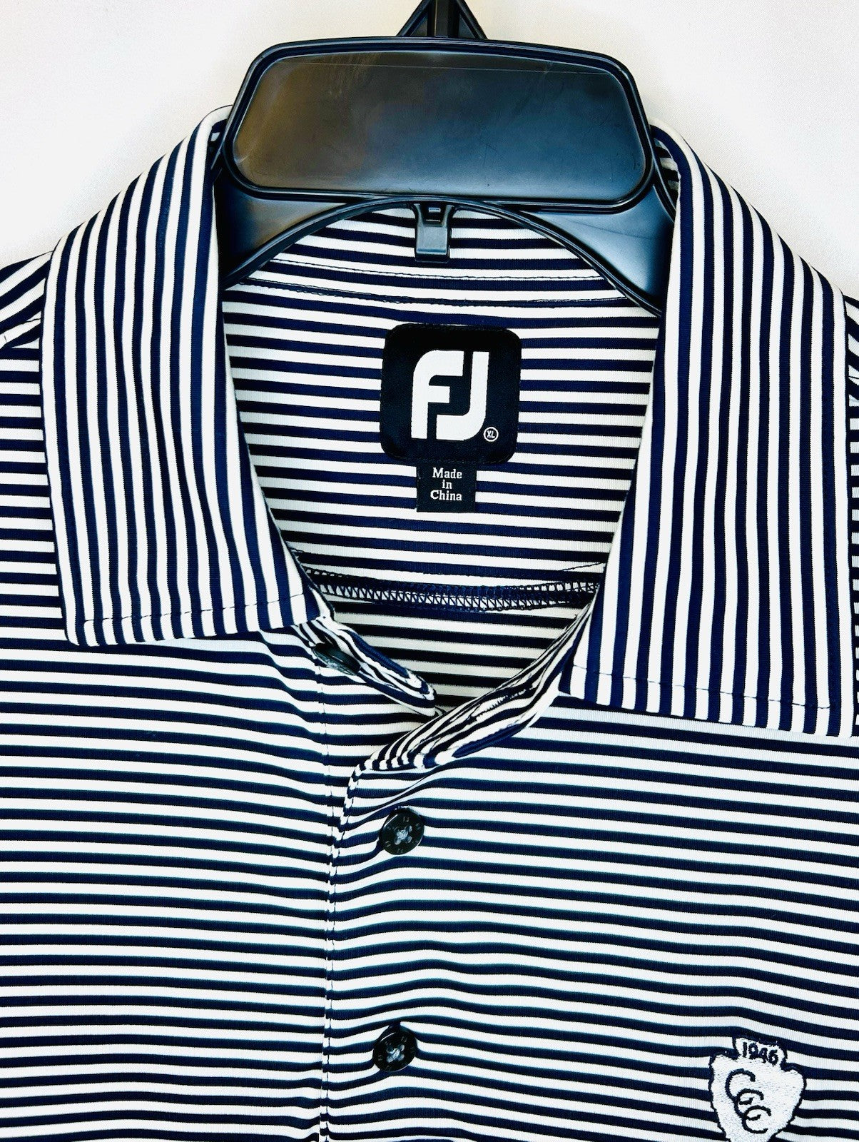 FootJoy Golf Polo Shirt Navy Striped Performance Stretch Short Sleeve XL