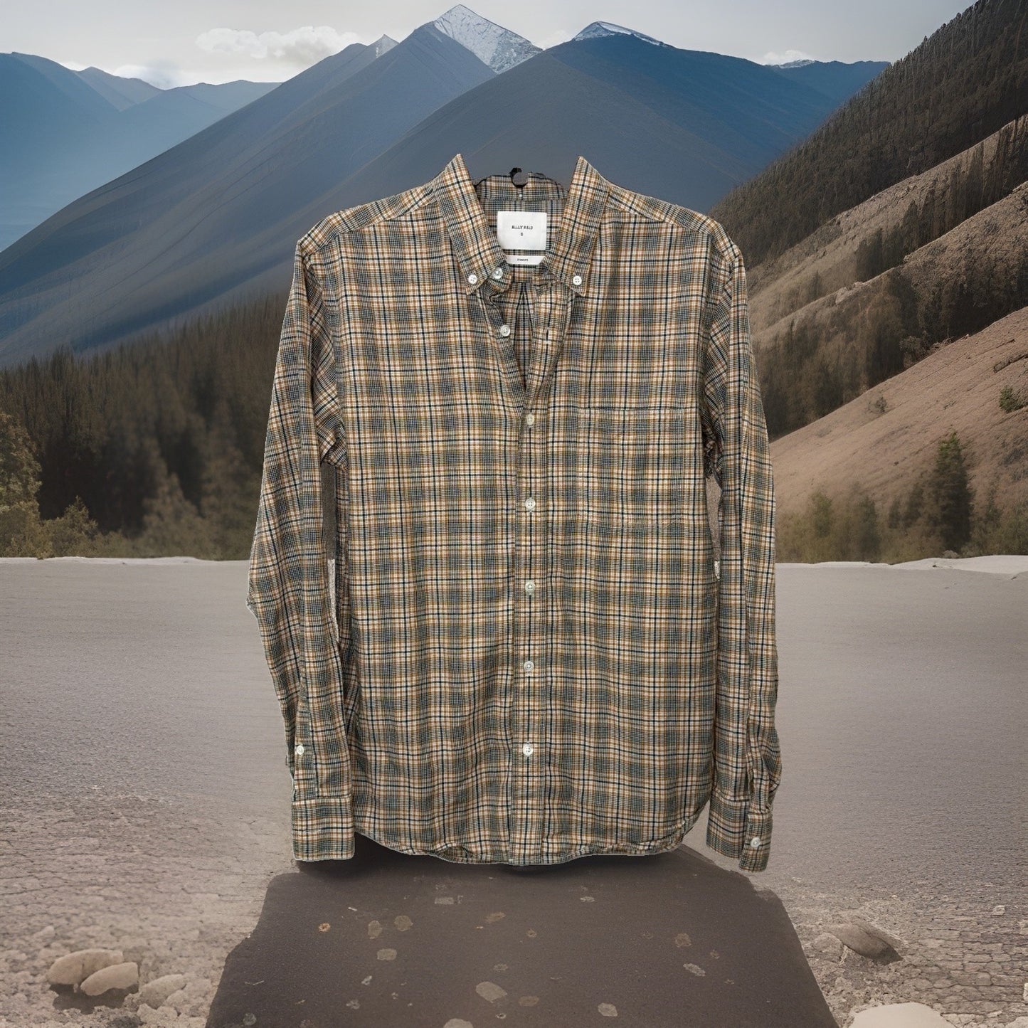 Billy Reid Men Small S Plaid Button Down Shirt Long Sleeve Cotton Brown Turkey