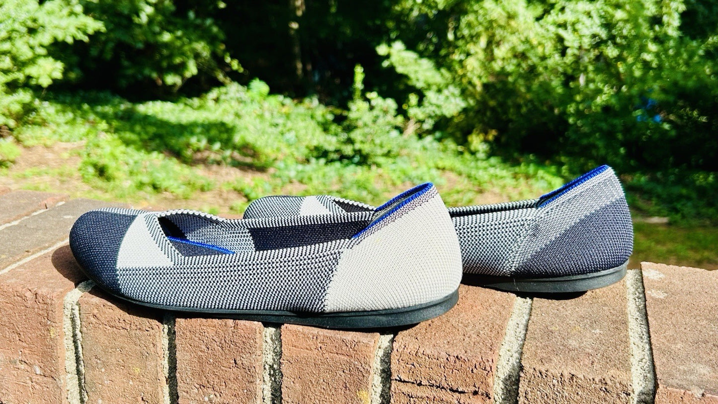 NWOT Rothy's The Flat Captoe Black Color Block Textile Travel Women’s US 9
