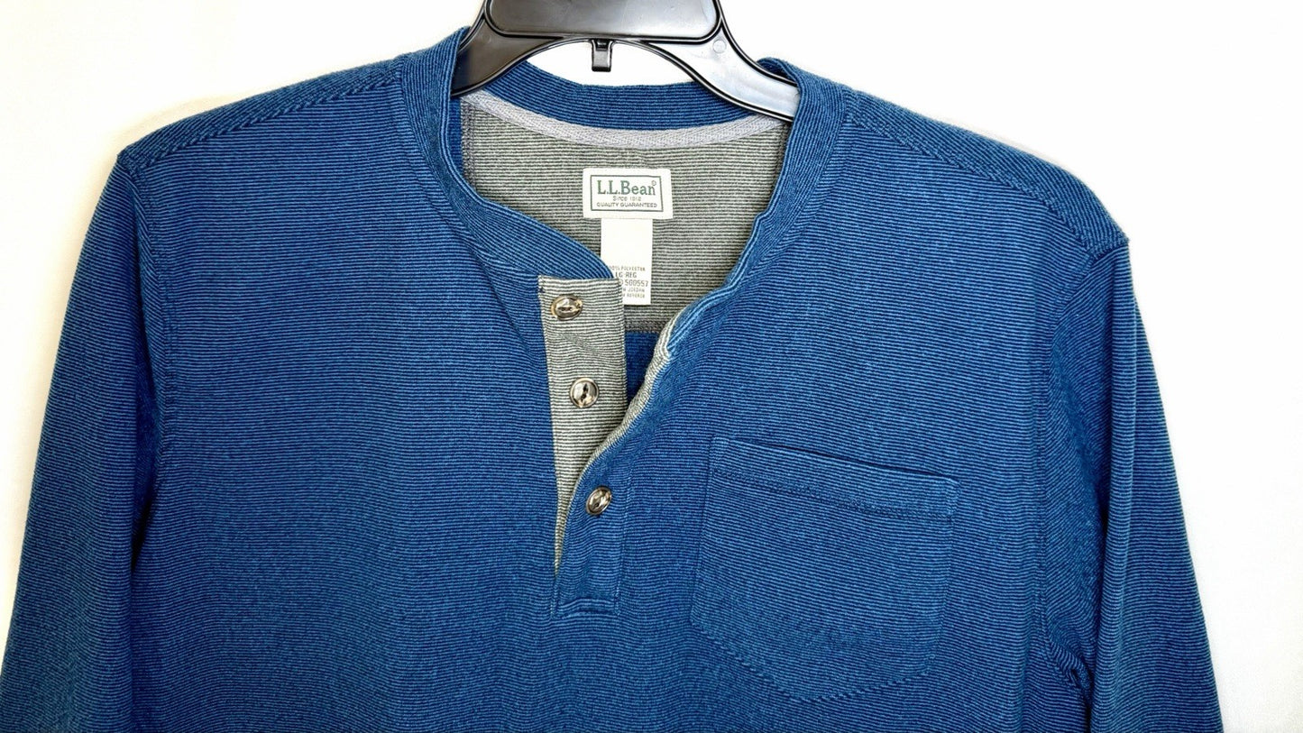LL Bean Slightly Fitted Waffle Henley Blue Long Sleeve Thermal Shirt Large Reg