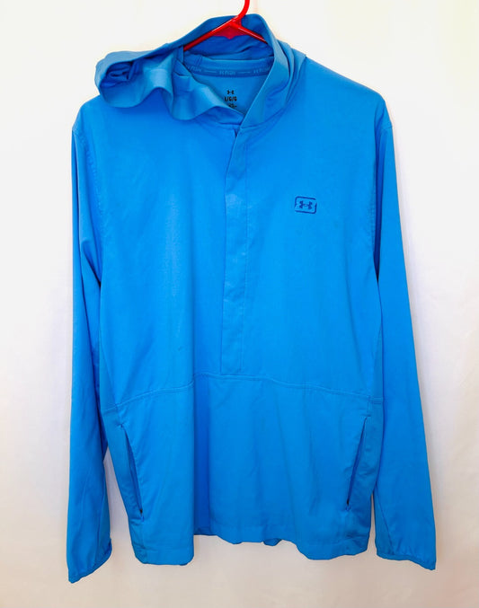 Under Armour Performance Half Zip Lightweight Hooded Pullover Mens SZ Large Blue