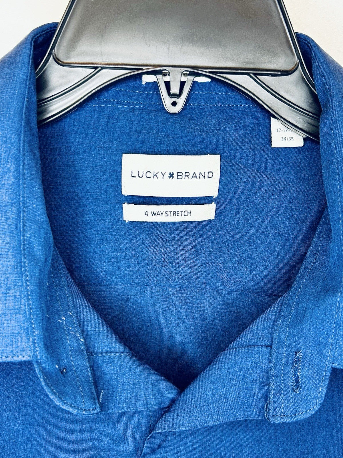 Lucky Brand Blue 4 Way Stretch Button Down Shirt Slim Fit Size XL 17-17.5 34/35