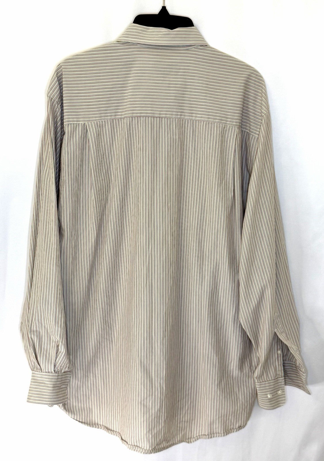 Cutter & Buck Shirt Mens Large Button Up Beige Striped Short Sleeve 100% Cotton