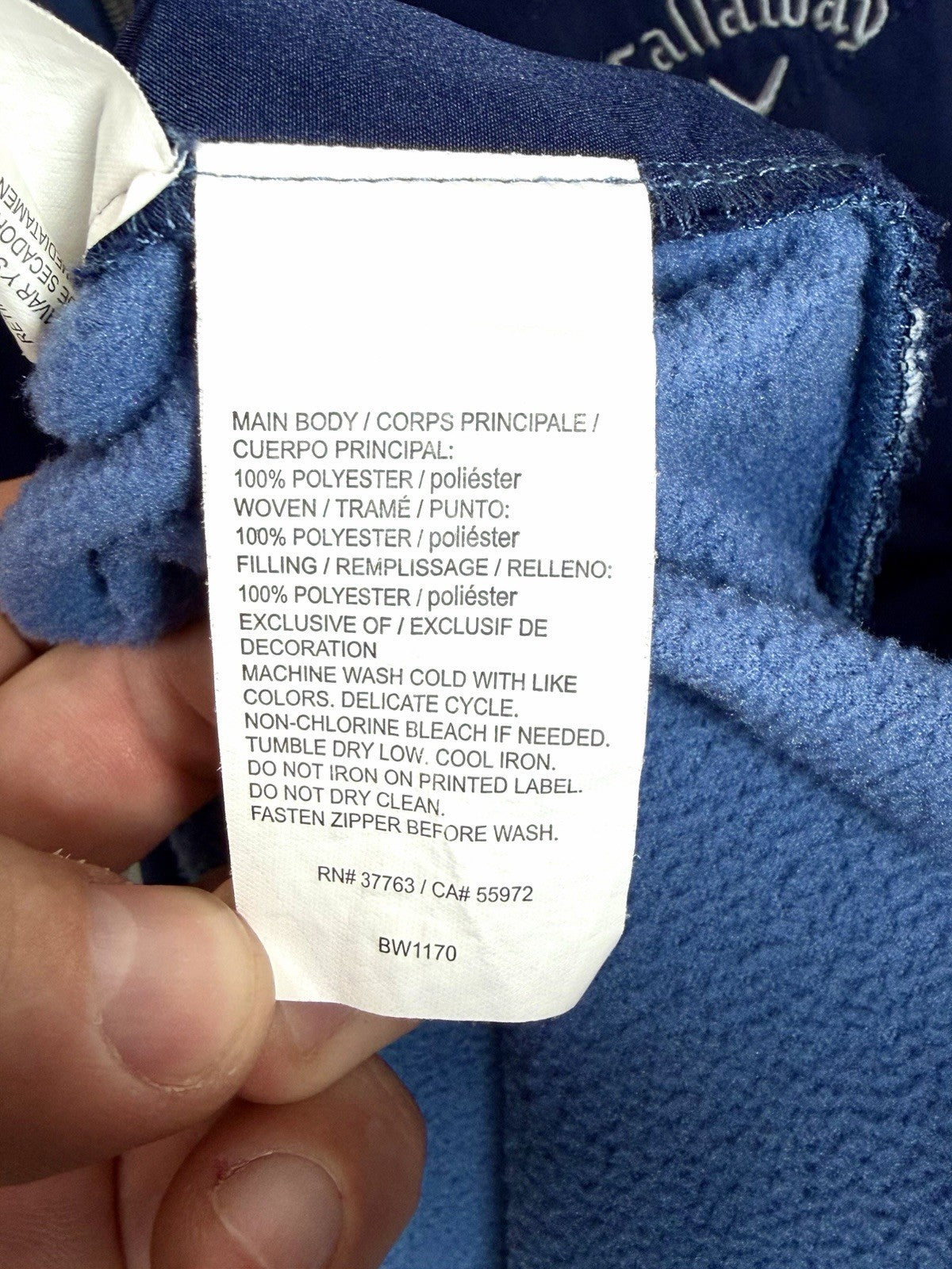 Callaway Mens Golf Jacket Front Quilted Full Zip Long Sleeve, Blue, Sz XL