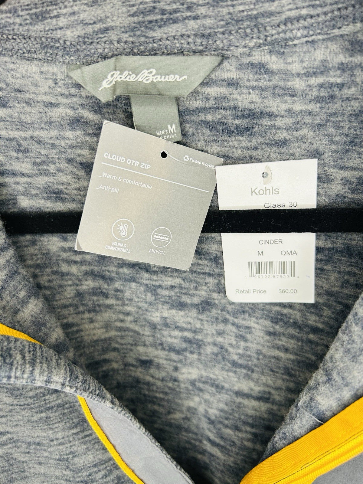 NWT Eddie Bauer First Accent Quarter Zip Jacket Men Cinder Gray M Fleece