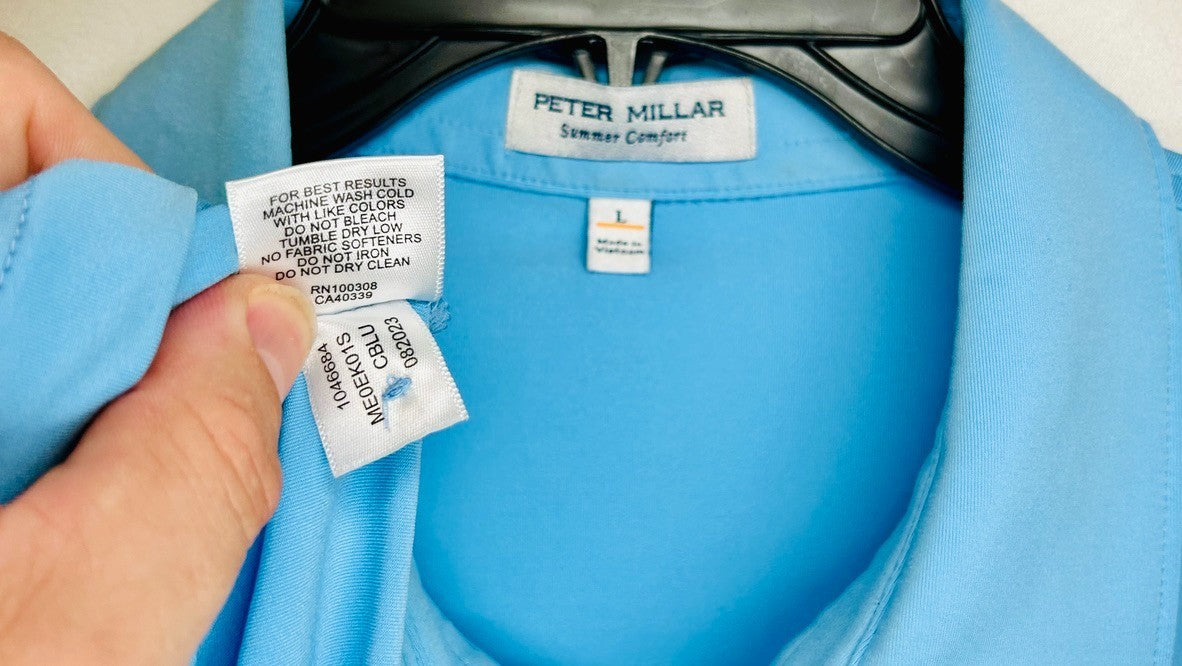 Peter Millar Summer Comfort Polo Shirt Mens Large Blue Golf Embroidered Wicking