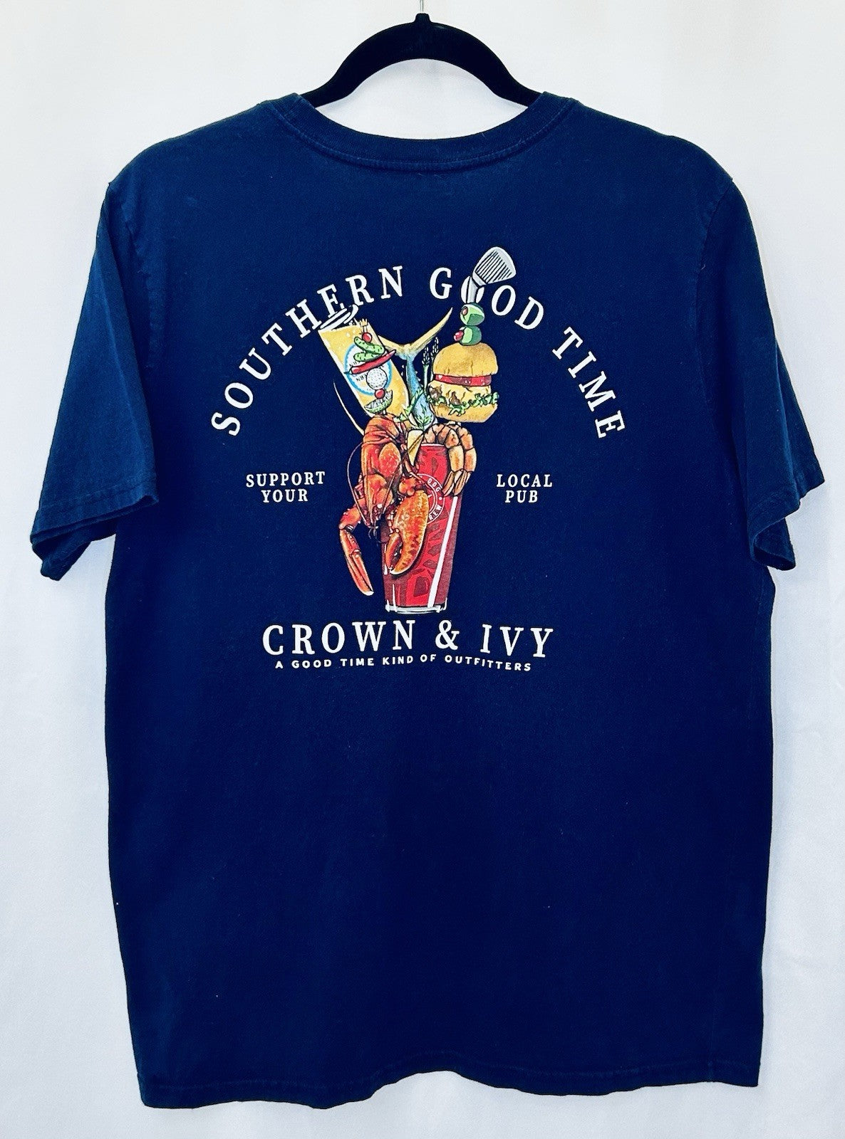 Crown & Ivy “Support Local Pub” Men’s Large Blue Short Sleeve Graphic Tee