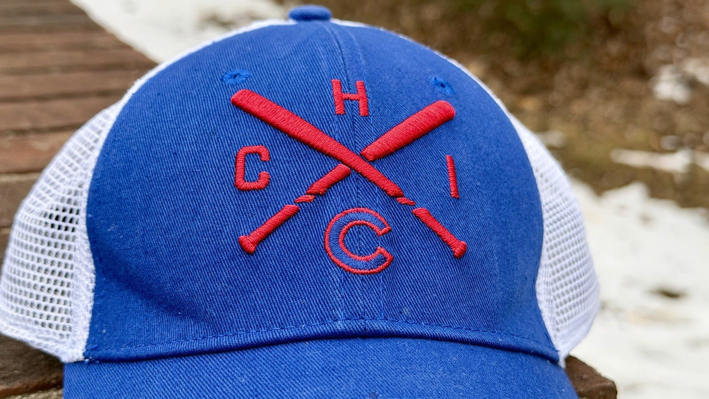 Chicago Cubs Fanatics Iconic Cross Bat Trucker Snapback Hat