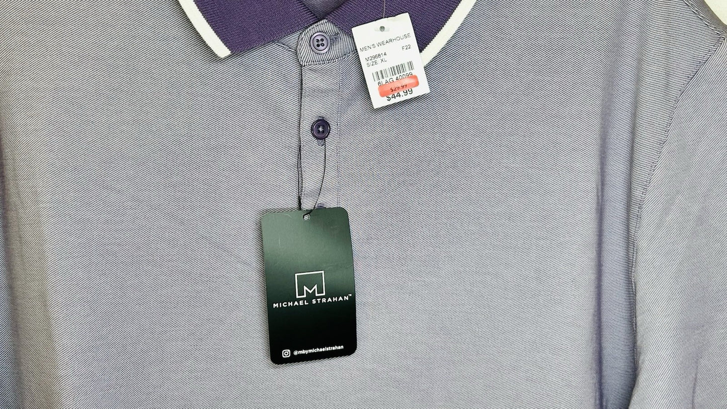 NWT!!! Michael Strahan Mens Polo Shirt Size Large Light Purple Cotton Blend B16