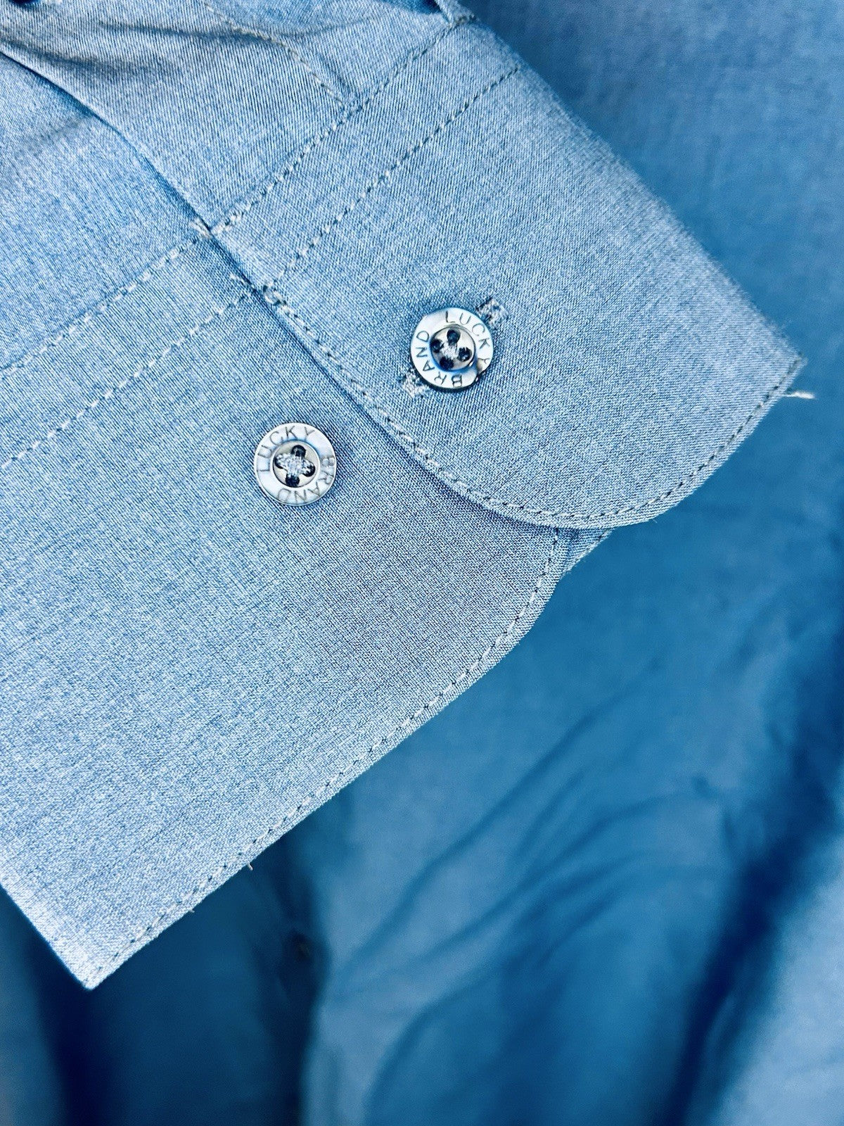 Lucky Brand Blue 4 Way Stretch Button Down Shirt Slim Fit Size XL 17-17.5 34/35