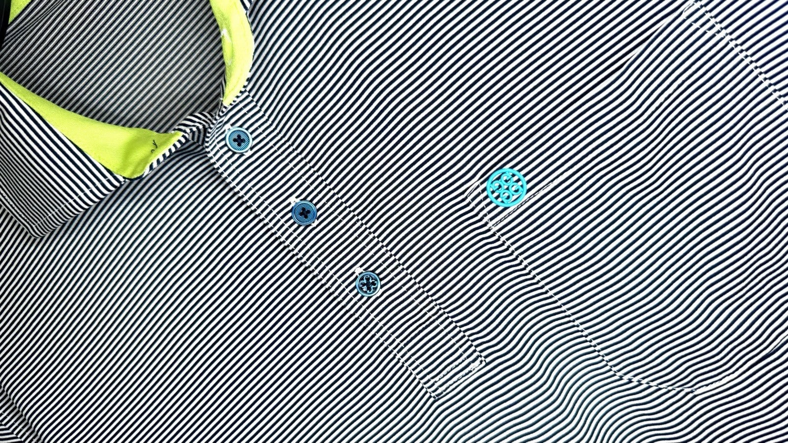 G/FORE Stripe Golf Performance Polo Shirt - Men's Size XL - Gray/Yellow/Teal