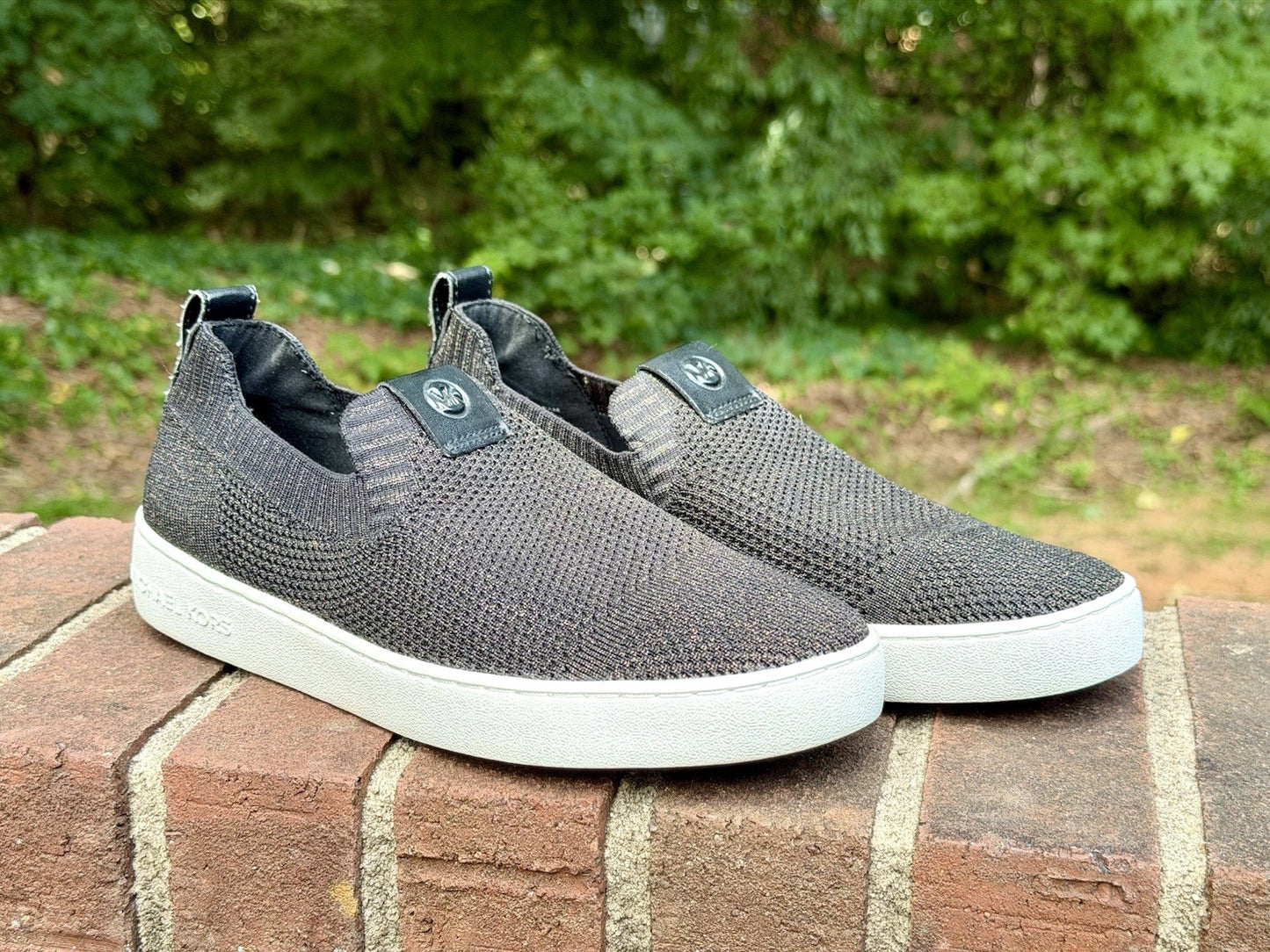 MICHAEL KORS Juno Knit Slip On Sneakers Black Bronze Metallic Women’s Size 7 M