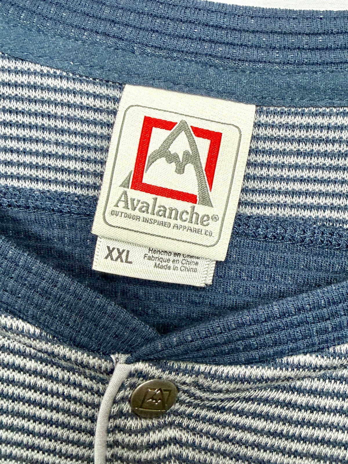 Avalanche Mens XXL Henley Shirt Long Sleeve Waffle Textured Stripe Blue White