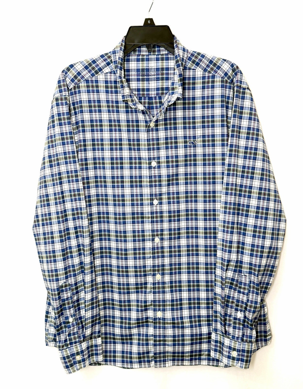 Vineyard Vines Whale Shirt Men Large L Classic Fit Performance Plaid Long Sleeve