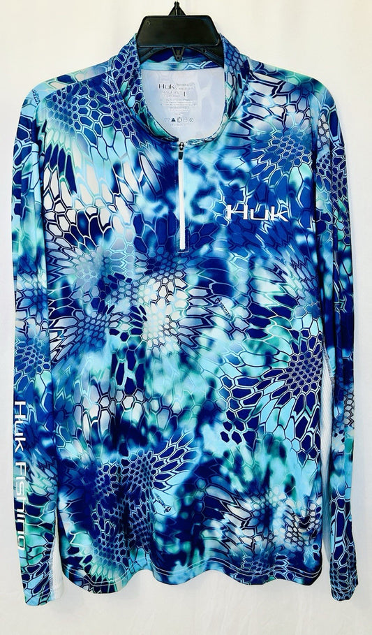 HUK Fishing Kryptek Pontus 1/4 Zip Camouflage Outdoor Performance Shirt Size L