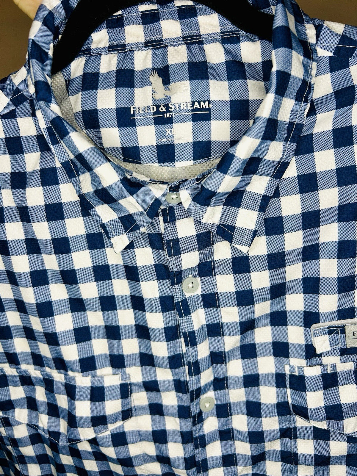 Field & Stream Men's Long Sleeve Latitude Fishing Shirt Gingham Navy/White XL