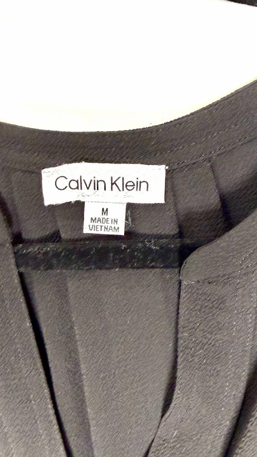 Calvin Klein Solid Black V-neck Blouse - Size Medium
