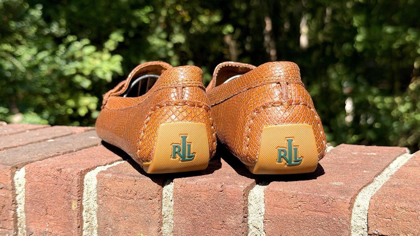 Lauren Ralph Lauren / Women's Camila Moccasin Size 10B / Polo Tan Glossy Snake