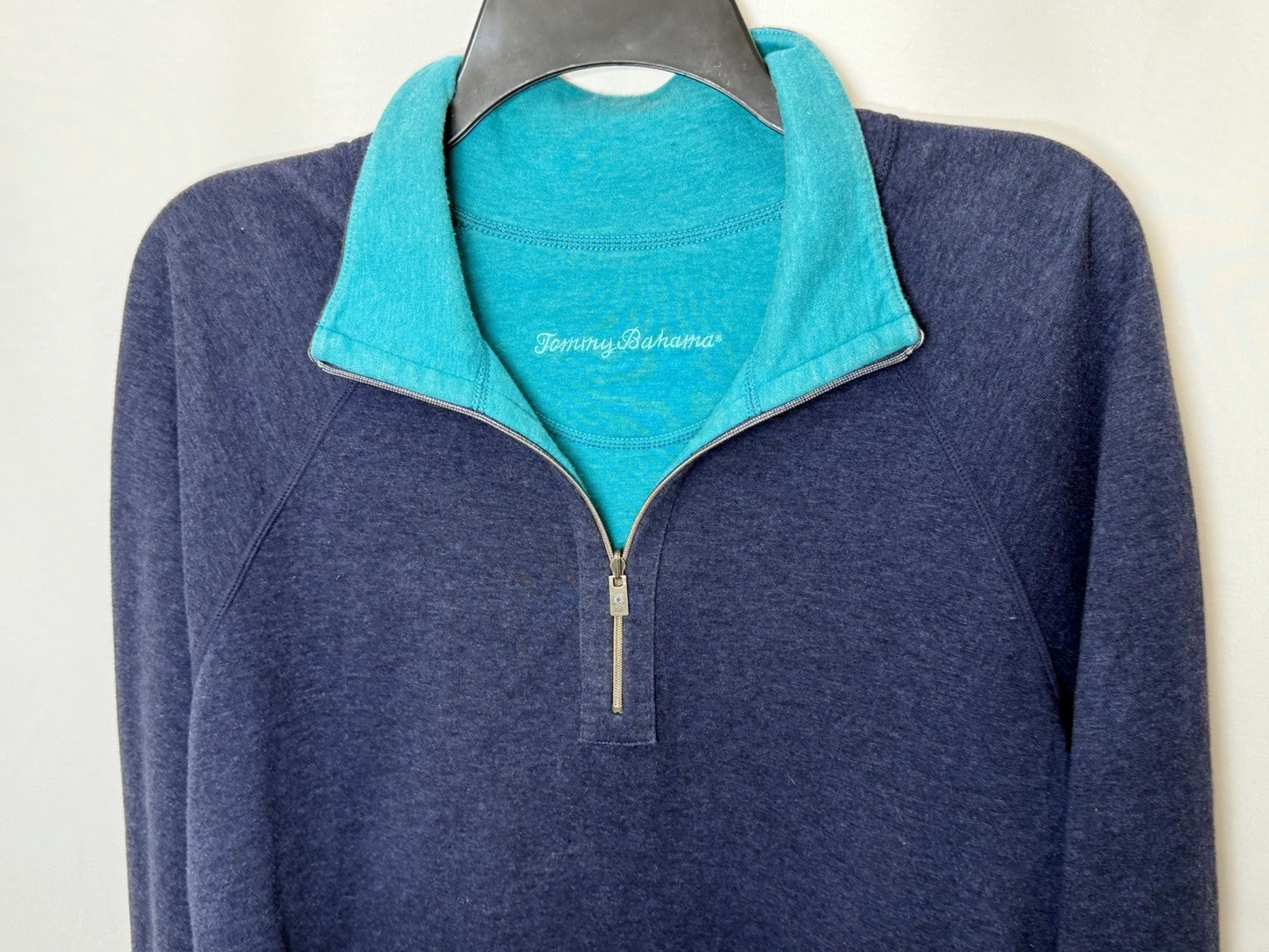 Tommy Bahama Flipshore Reversible Half Zip Pullover Women’s Large L Navy Teal