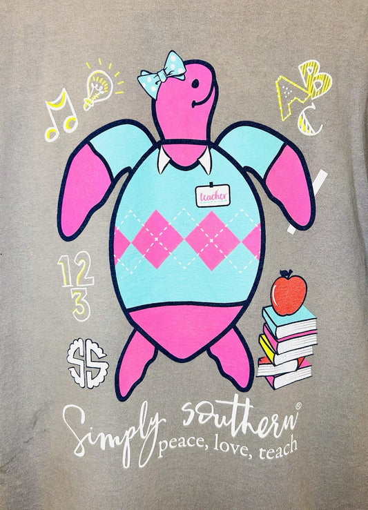 Simply Southern T-Shirt / Women’s Large / Light Brown / Teacher Turtle