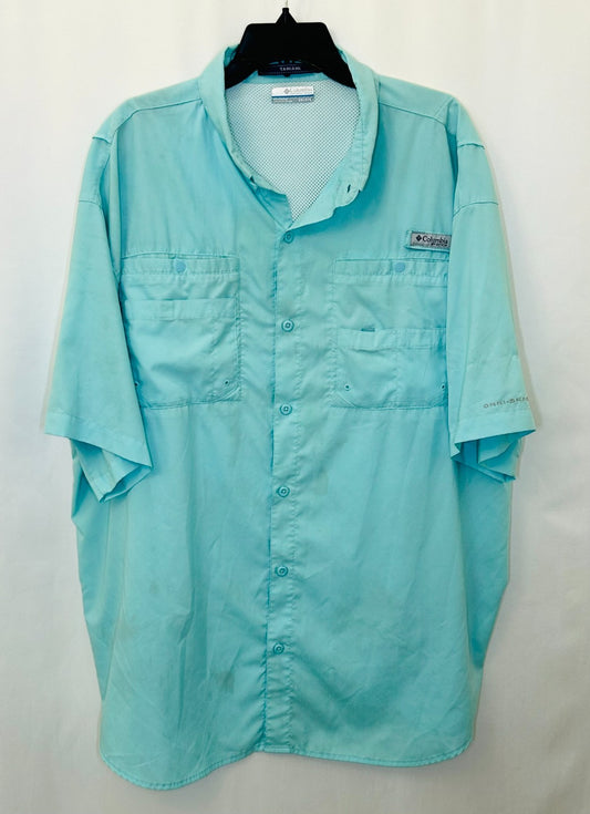 Columbia PFG Tamiami Teal Short Sleeve Vented Fishing Shirt Mens Size XXL