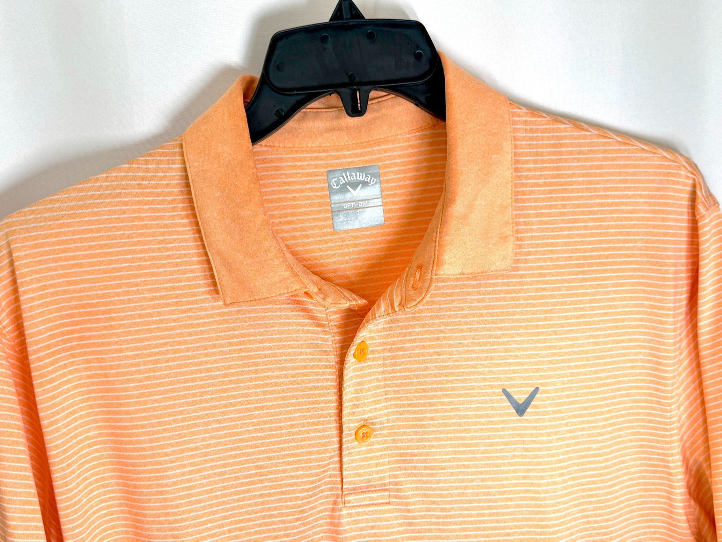 Callaway Golf Polo Shirt Men Large Orange Coral Chevron Logo Performance Opti-Dr