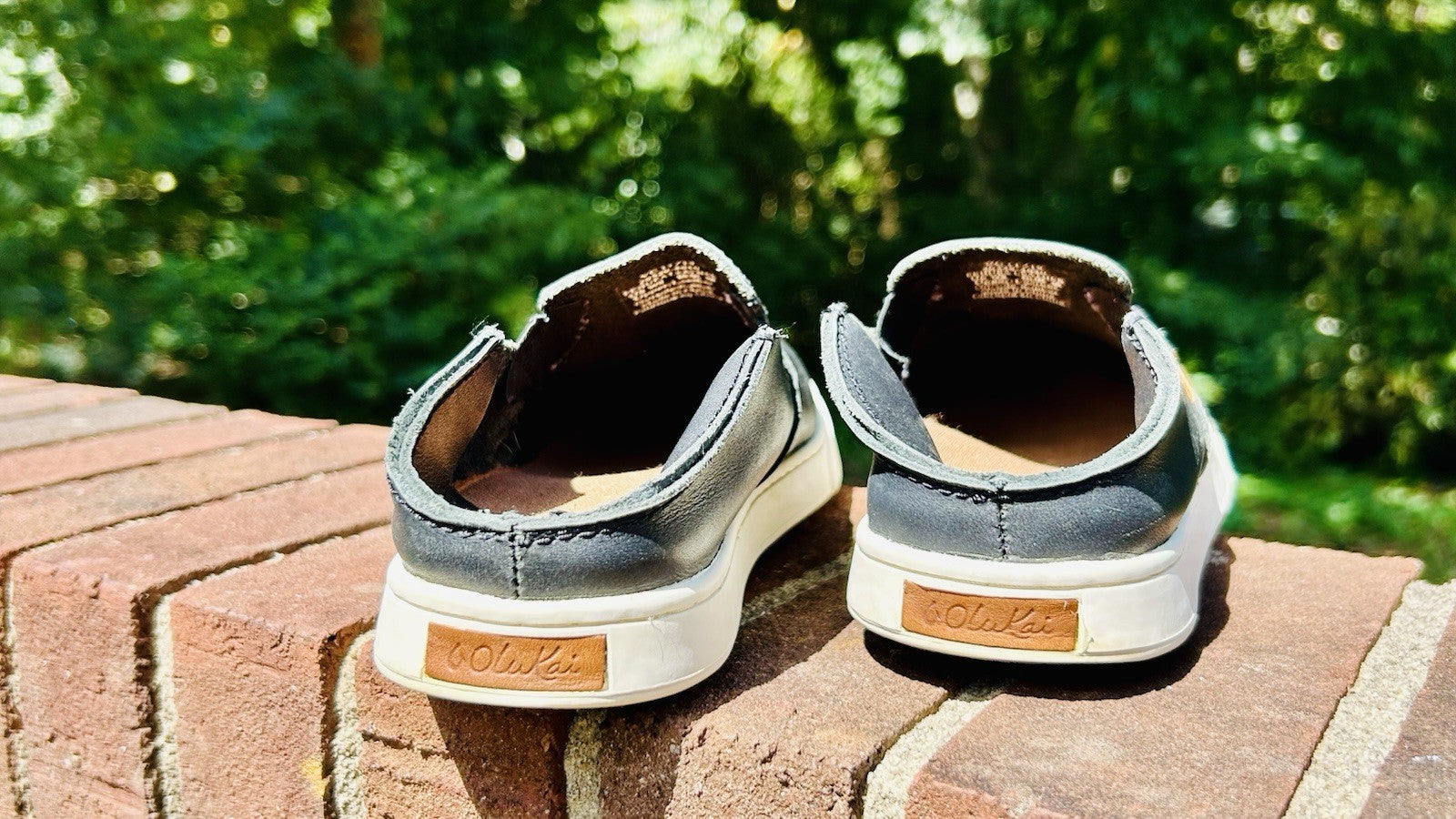 OluKai Women's 7 Shoes Black Slip-On Sneakers Pehuea Leather Loafer Boat Shoes