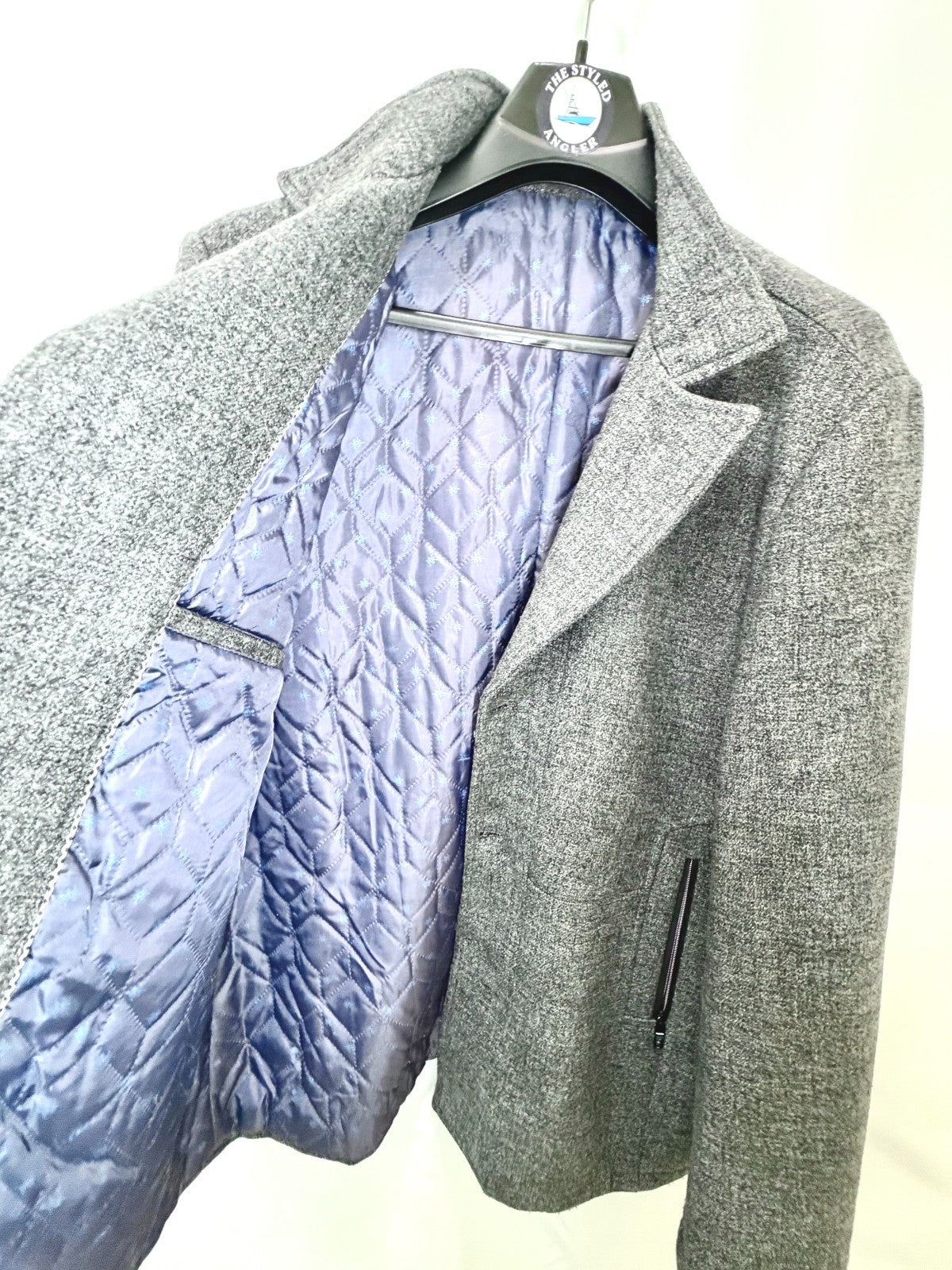 Jingpinfushi Mens L Wool Blend Overcoat Gray Quilted Lined 3 Button Coat Jacket
