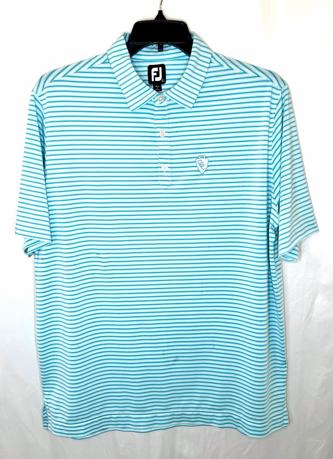 Foot Joy Polo Shirt Mens Teal Striped Stretch Golf Performance Size XL Logo