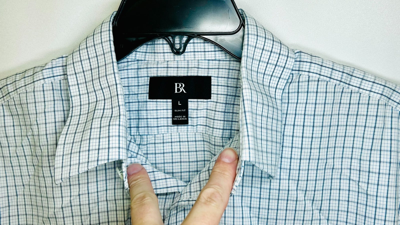 Banana Republic White Plaid Grant Slim Fit Stretch Button Up Shirt Mens Large