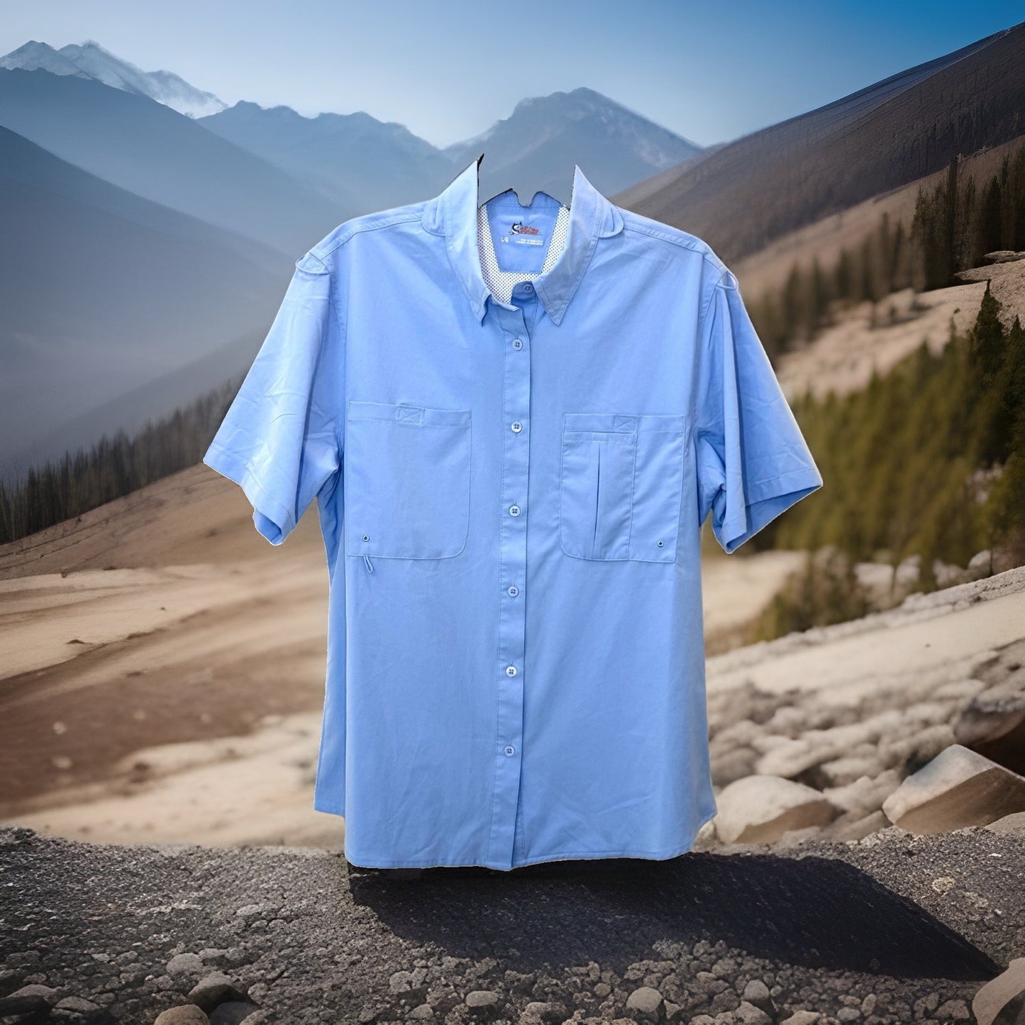 World Wide Sportsman Men's Large Blue Short Sleeve Vented Fishing Button Up