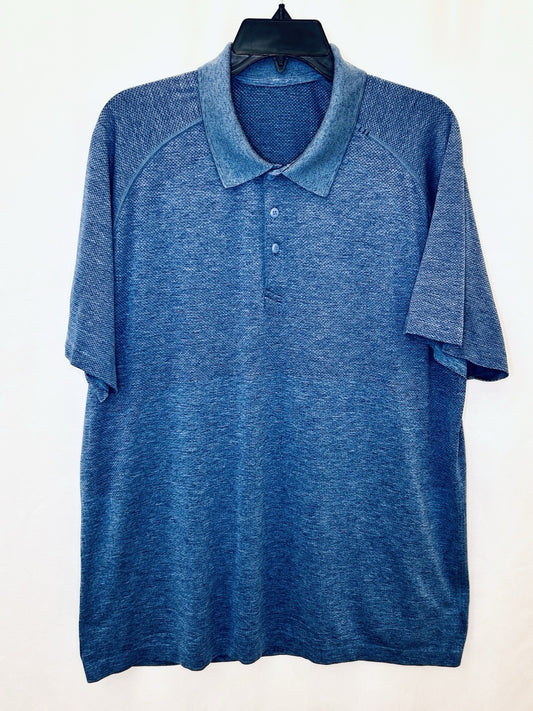 Lululemon Vent Tech Polo Shirt Men's Sz Large Short Sleeve Heather Blue $98 New