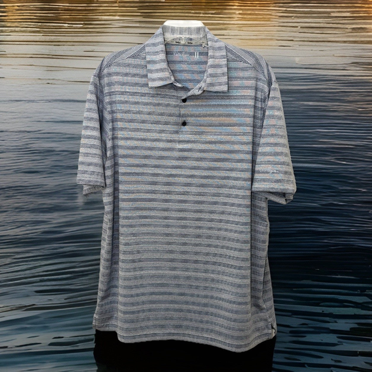 Walter Hagen Performance Golf Hawaiian Shirt / Size L / Gray Striped / 11 Majors