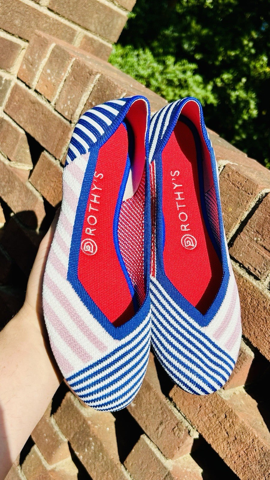 NWOT ROTHYS Pink Mixed Stripe Flat Rare Retired Size US 9