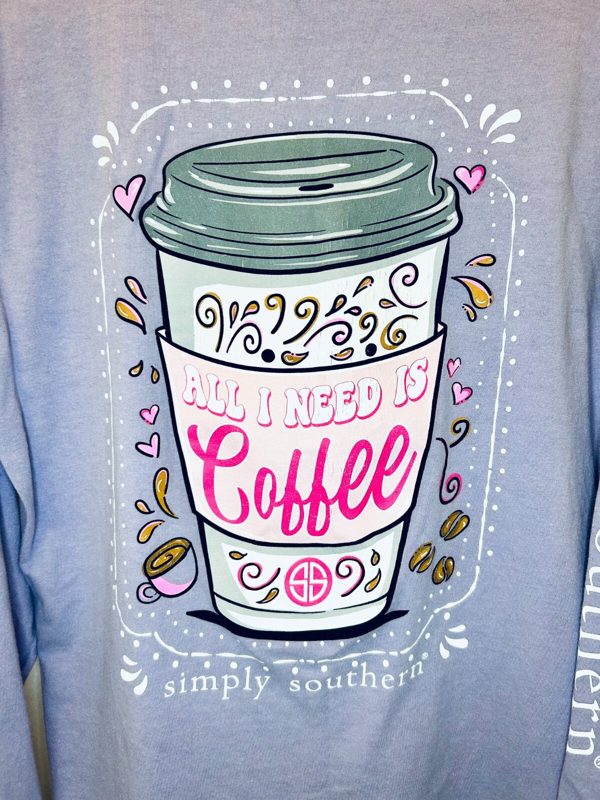 Simply Southern Purple Long Sleeve "All I Need Is Coffee" Graphic Tee | Medium