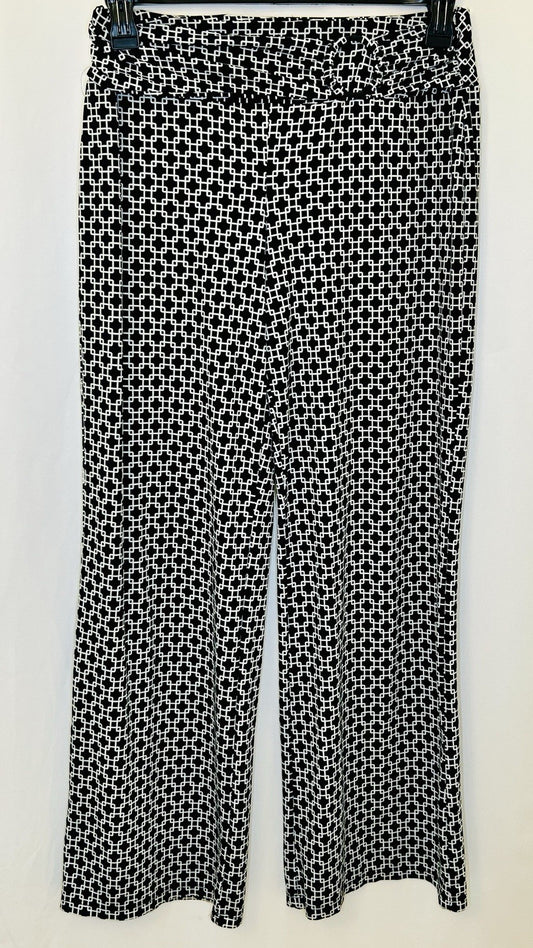 Robert Louis Stretchy Pants Black/White Geometric Size M Pull On Wide Leg