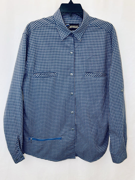 Vintage Sportif Outdoor Men’s LargeShirt Blue Button Up Fishing Pockets Vented
